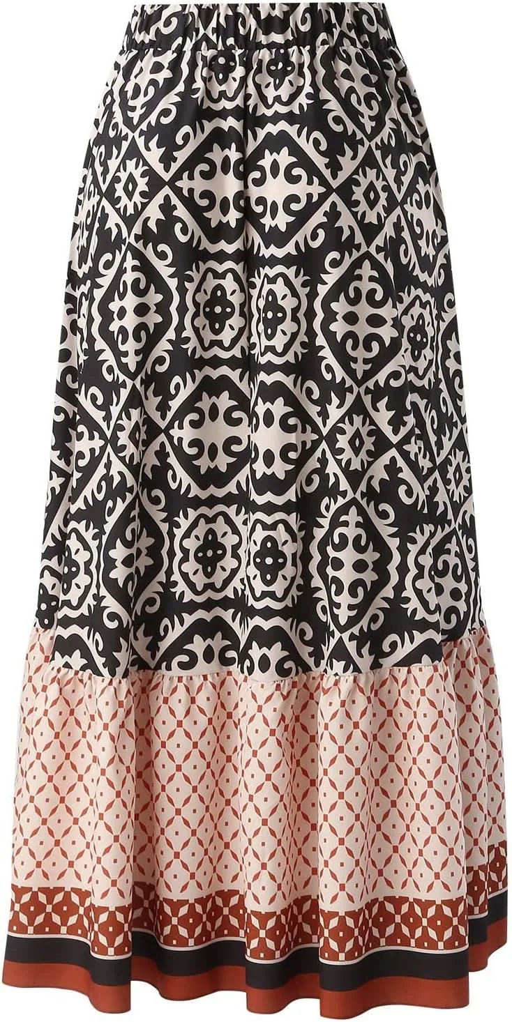 2023 Fashion Women Skirt Womens High Waist Pleated Skirt Elegant Elastic Waistband Midi Swing Skirts Cover up