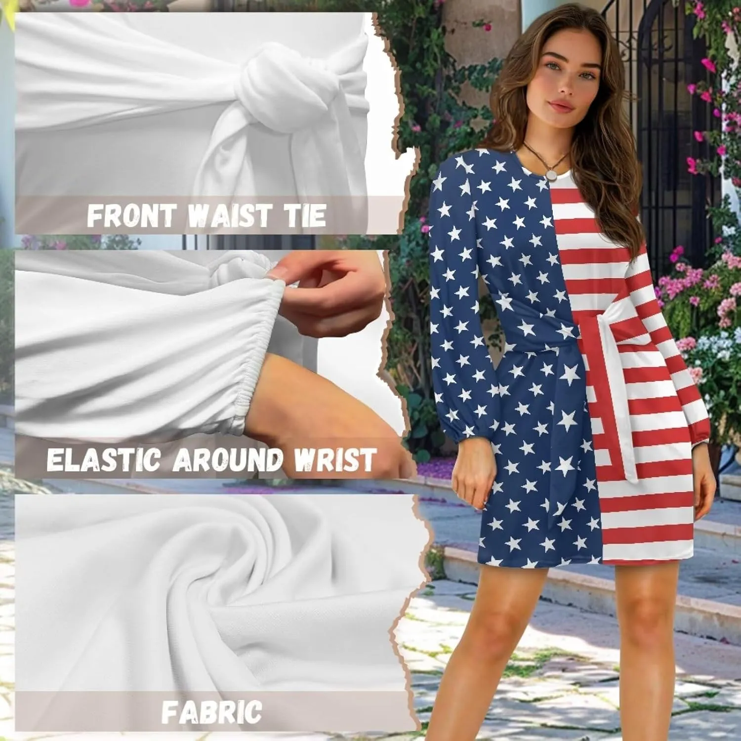 2024 Women's Dresses for Wedding Elegant Tie Waist Fall Mini Party Dress Round Neck Long Sleeve Polynesian Skirt