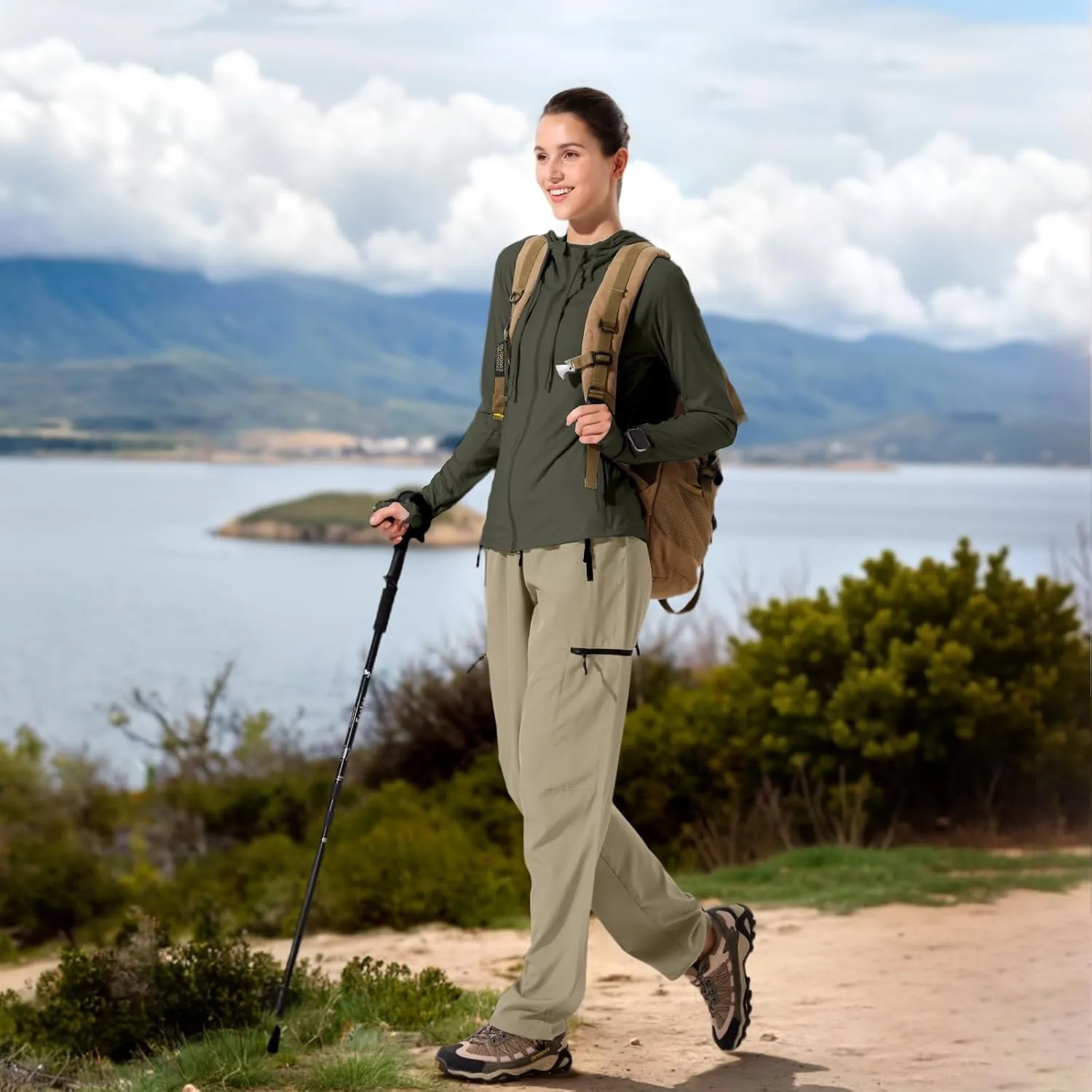 28"/30"/32"/34" Inseam Womens Hiking Pants Tall Quick Dry SPF Cargo Pants Lightweight UPF 50  Dry Fit 4 Zipper Pockets