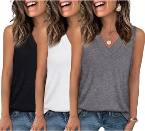 3 Pack Women's V Neck Tank Tops Summer Casual Sleeveless Loose Fit Basic T Shirts 2025 Fashion Beach Vacation Clothes
