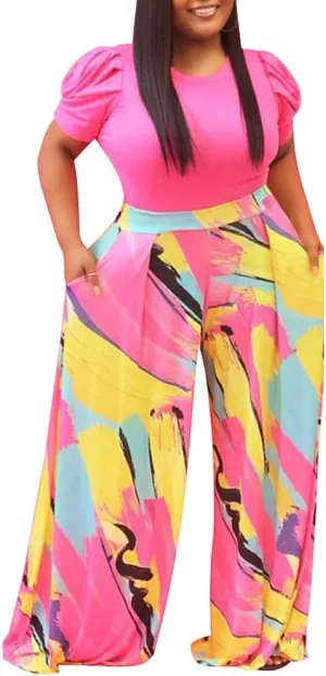 Acatmew Plus Size Harem Pants for Women African Print Casual Bohemian Loose Long Pants with Pocket