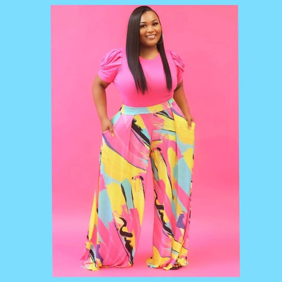 Acatmew Plus Size Harem Pants for Women African Print Casual Bohemian Loose Long Pants with Pocket
