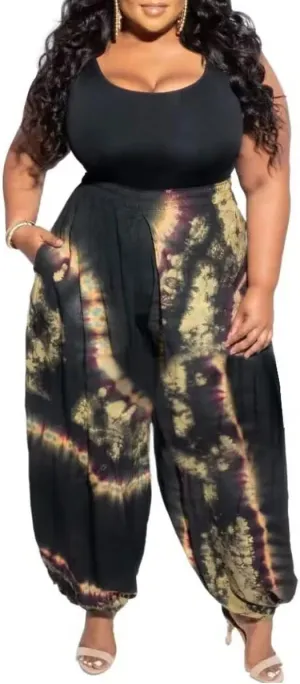 Acatmew Plus Size Harem Pants for Women African Print Casual Bohemian Loose Long Pants with Pocket