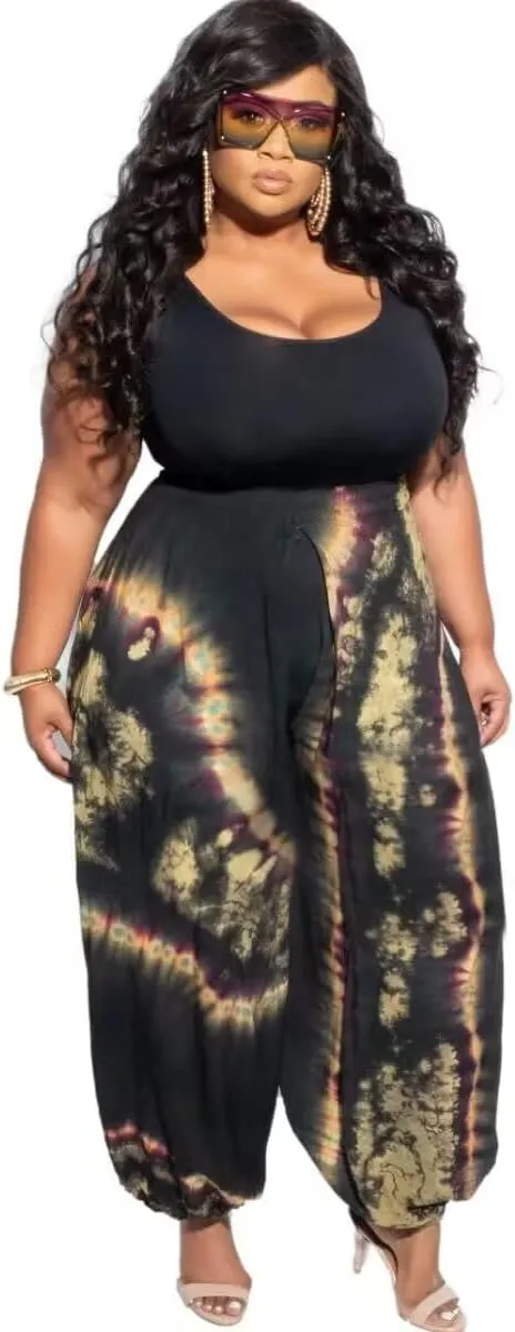 Acatmew Plus Size Harem Pants for Women African Print Casual Bohemian Loose Long Pants with Pocket