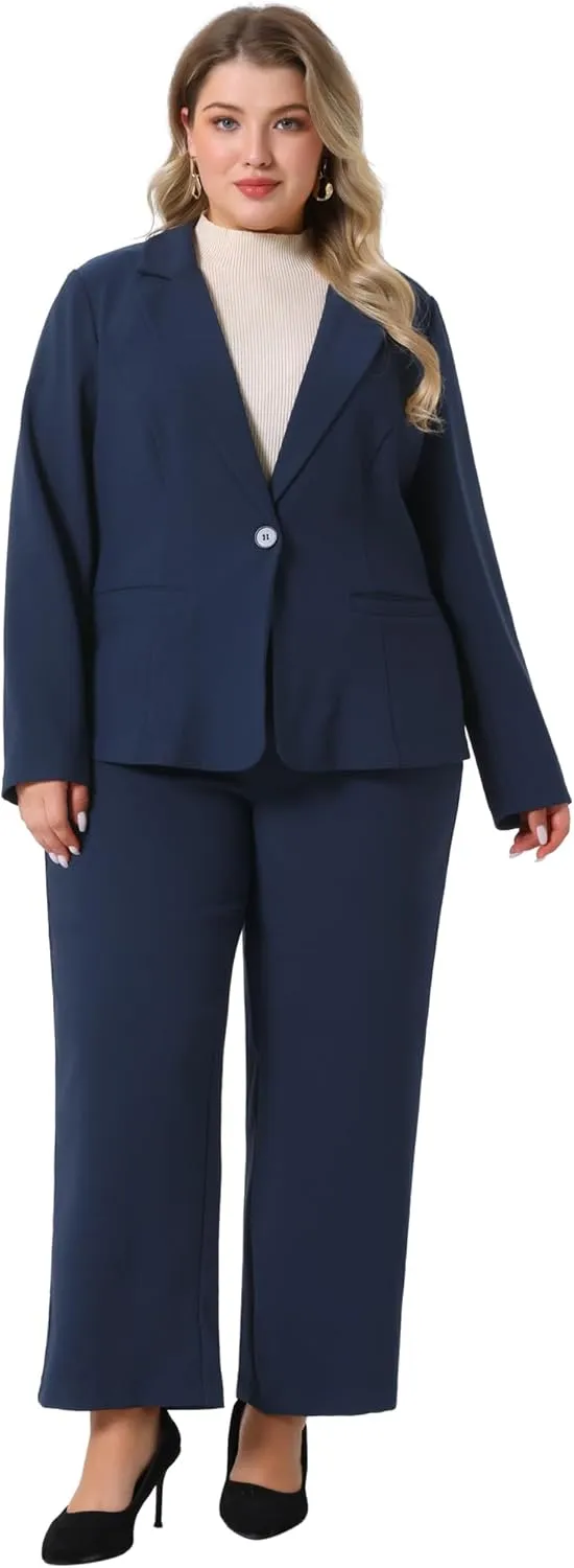 Agnes Orinda Plus Size Suit Two Piece Outfits for Women Business Office Blazer Jacket and Pants Suit Set