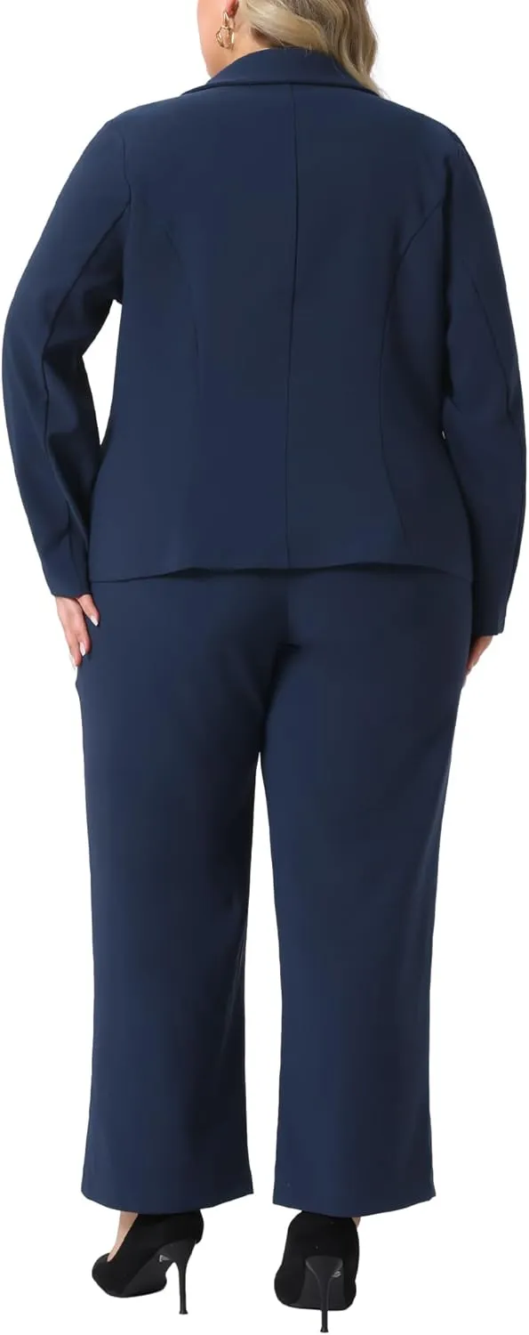 Agnes Orinda Plus Size Suit Two Piece Outfits for Women Business Office Blazer Jacket and Pants Suit Set
