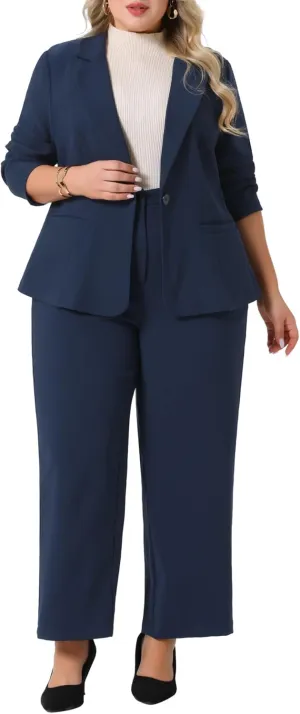 Agnes Orinda Plus Size Suit Two Piece Outfits for Women Business Office Blazer Jacket and Pants Suit Set
