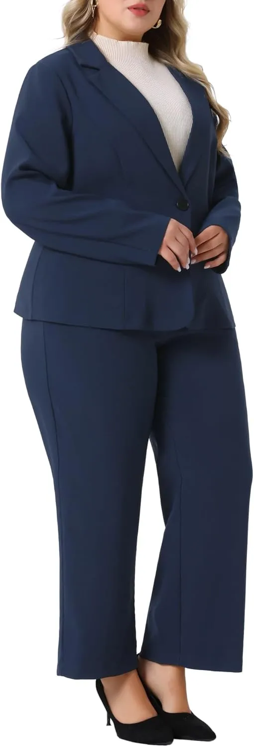 Agnes Orinda Plus Size Suit Two Piece Outfits for Women Business Office Blazer Jacket and Pants Suit Set