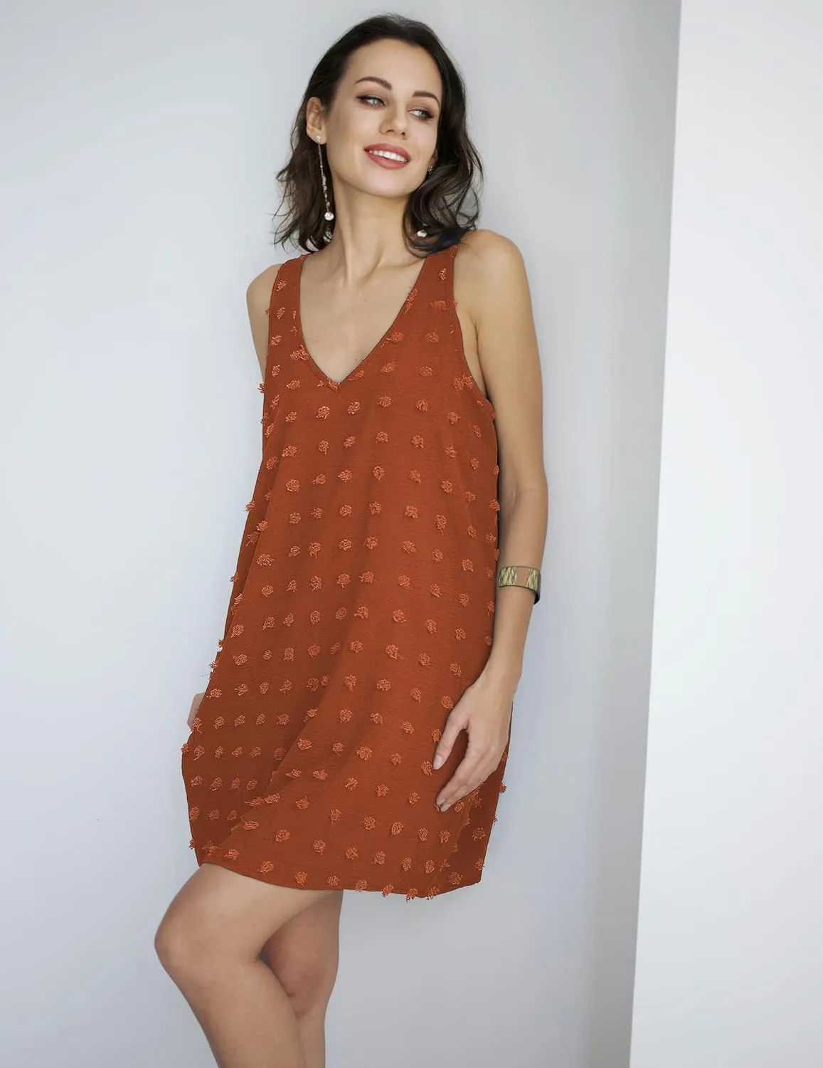 AI'MAGE Women Beach Coverups Swiss Polka Dot Bathing Suit Cover Up Sleeveless V Neck Dress with 2 Pockets