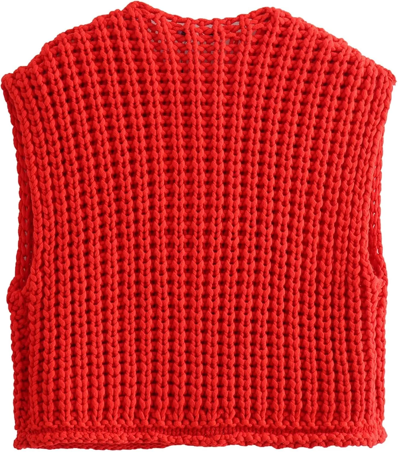 Ainangua Sleeveless Cropped Cardigan for Women Casual Chunky Knit Tank Tops Button Down Open Front Sweater Vest with Pockets