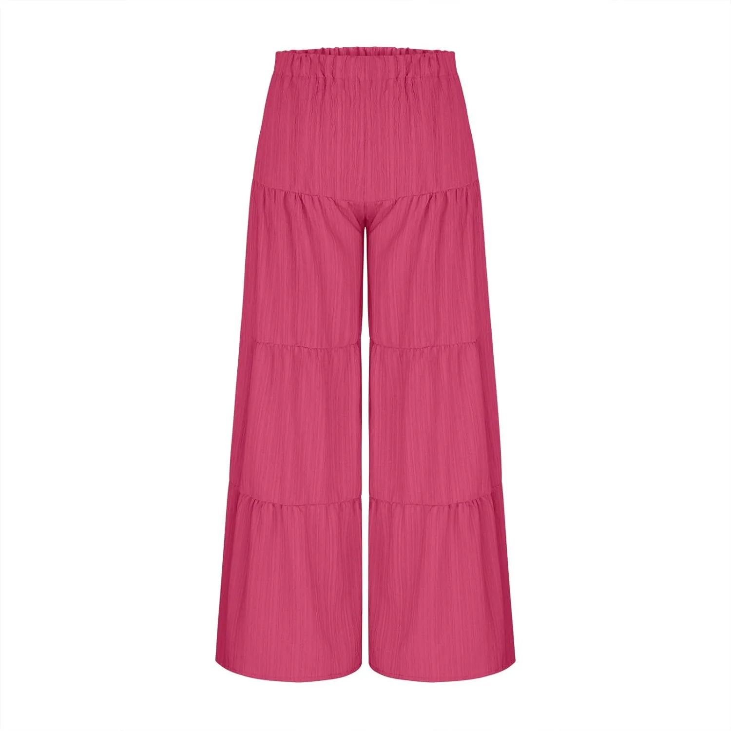 Akklian Flowy Pants for Women Boho Elastic High Waist Ruffle Tiered Wide Leg Beach Palazzo Pants Loose Casual Summer Trousers