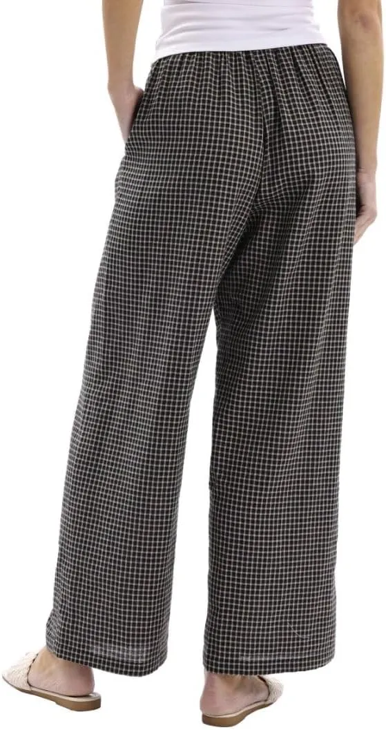 Amazhiyu Women's Cotton Gauze Plaid Elastic Casual Lounge Pants with Pockets