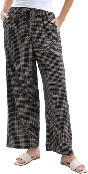 Amazhiyu Women's Cotton Gauze Plaid Elastic Casual Lounge Pants with Pockets