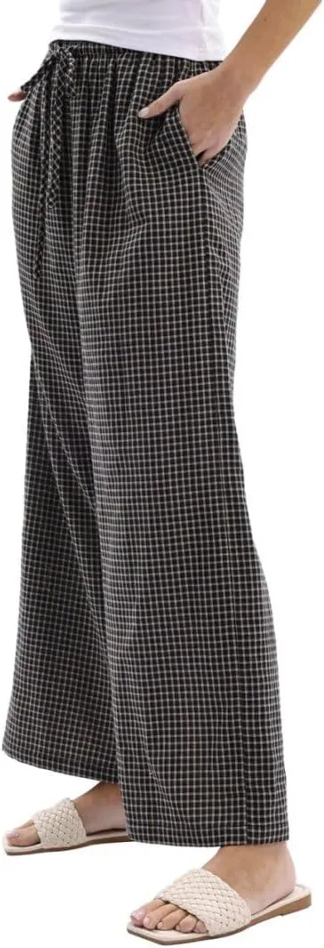 Amazhiyu Women's Cotton Gauze Plaid Elastic Casual Lounge Pants with Pockets