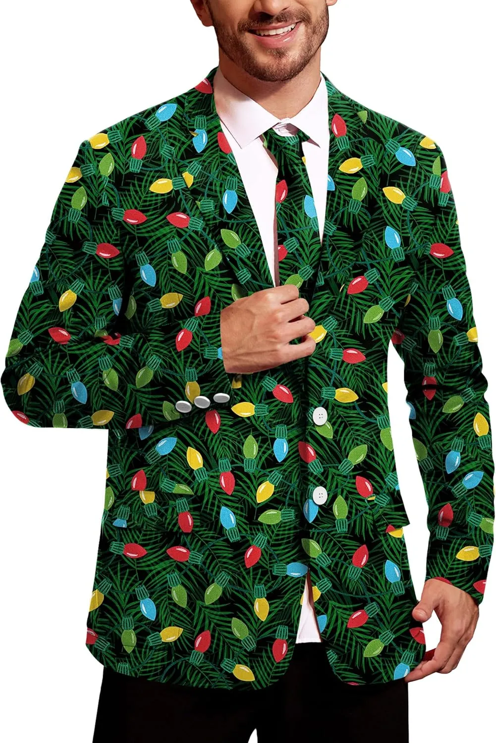 Arvilhill Men's Christmas Blazer with Tie - Ugly X-Mas Festive Jacket - Christmas Theme Party Suit for Men (S-XXL)