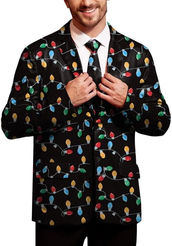 Arvilhill Men's Christmas Blazer with Tie - Ugly X-Mas Festive Jacket - Christmas Theme Party Suit for Men (S-XXL)