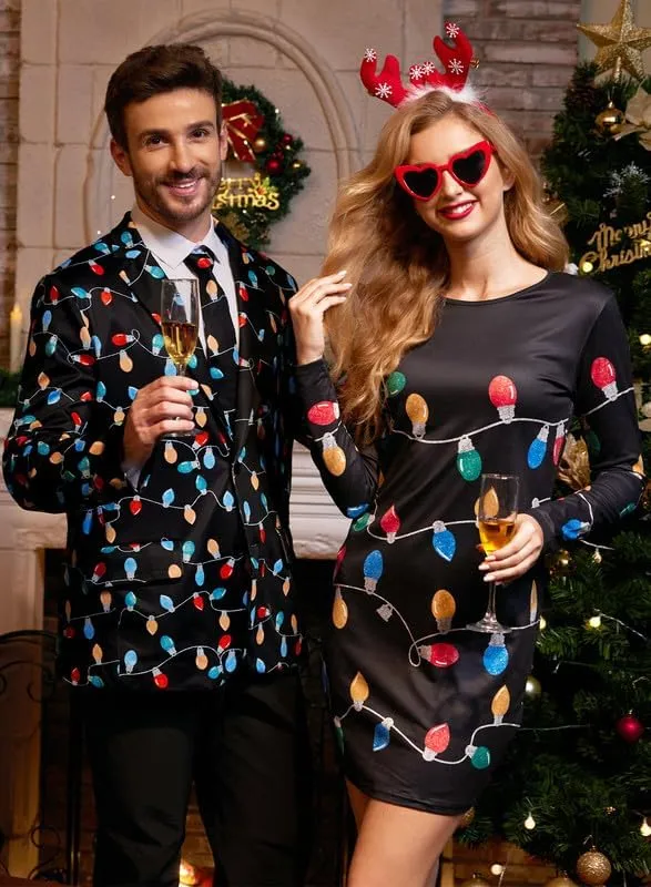 Arvilhill Men's Christmas Blazer with Tie - Ugly X-Mas Festive Jacket - Christmas Theme Party Suit for Men (S-XXL)