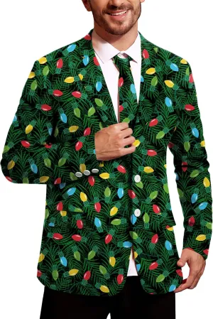 Arvilhill Men's Christmas Blazer with Tie - Ugly X-Mas Festive Jacket - Christmas Theme Party Suit for Men (S-XXL)