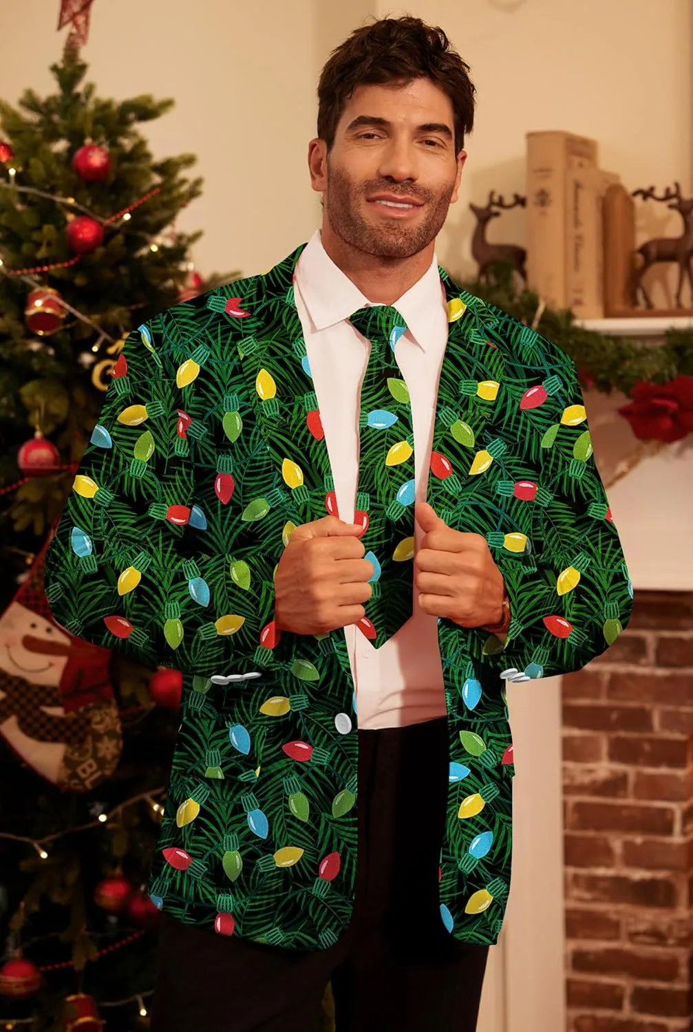 Arvilhill Men's Christmas Blazer with Tie - Ugly X-Mas Festive Jacket - Christmas Theme Party Suit for Men (S-XXL)