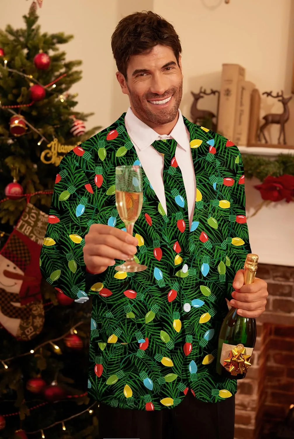 Arvilhill Men's Christmas Blazer with Tie - Ugly X-Mas Festive Jacket - Christmas Theme Party Suit for Men (S-XXL)
