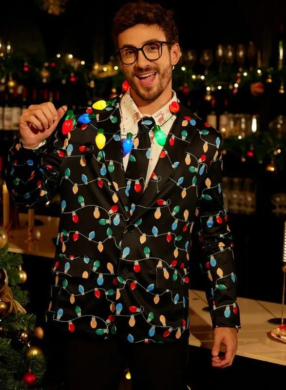 Arvilhill Men's Christmas Blazer with Tie - Ugly X-Mas Festive Jacket - Christmas Theme Party Suit for Men (S-XXL)