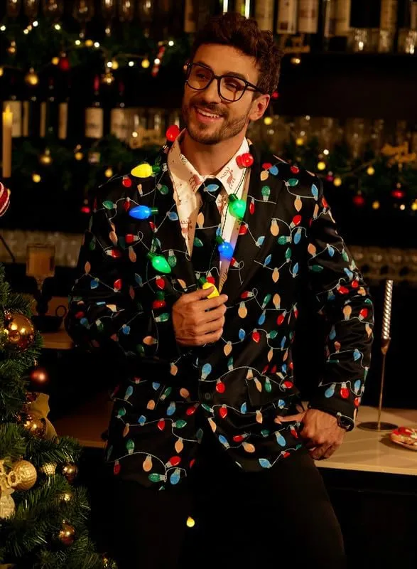 Arvilhill Men's Christmas Blazer with Tie - Ugly X-Mas Festive Jacket - Christmas Theme Party Suit for Men (S-XXL)