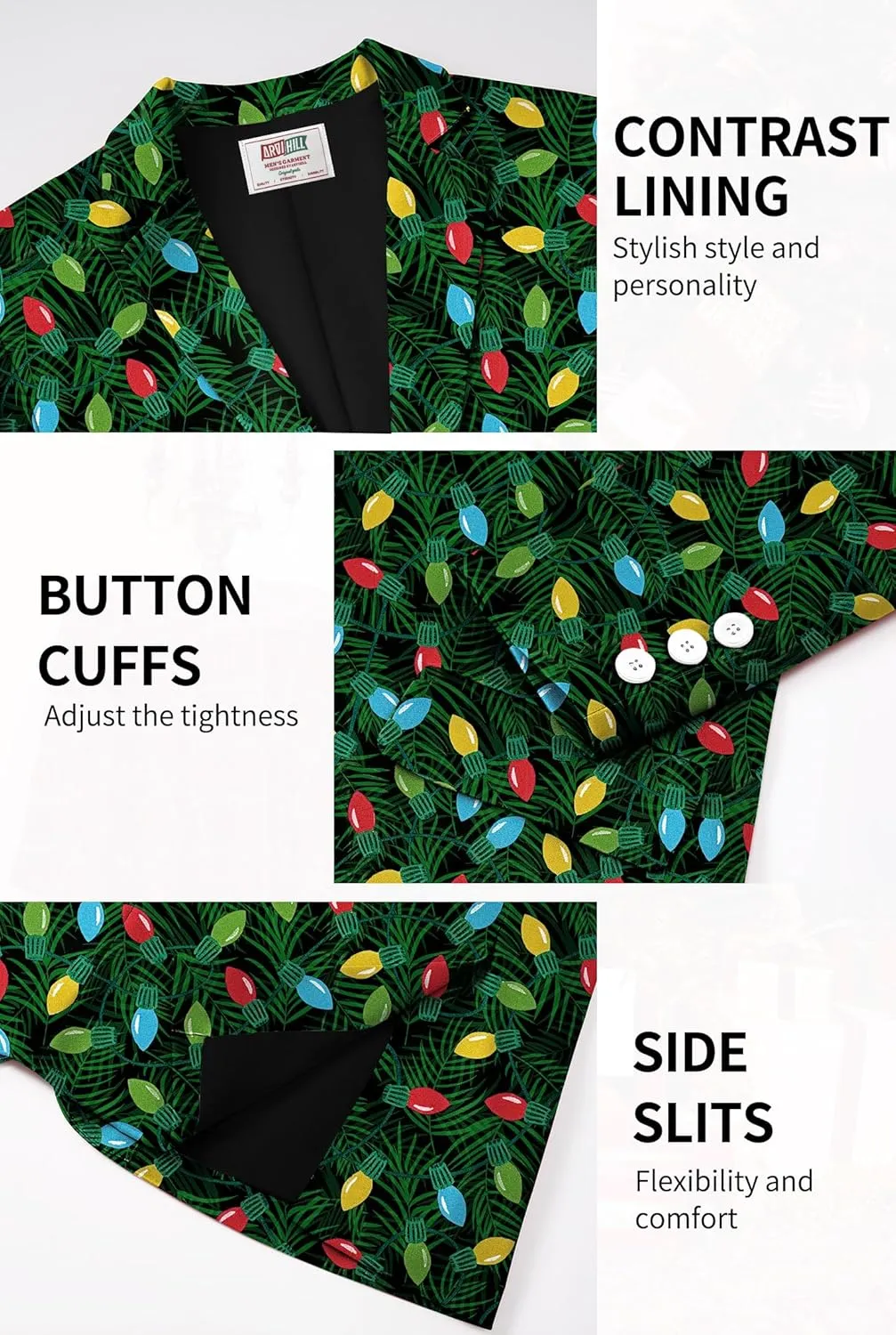 Arvilhill Men's Christmas Blazer with Tie - Ugly X-Mas Festive Jacket - Christmas Theme Party Suit for Men (S-XXL)