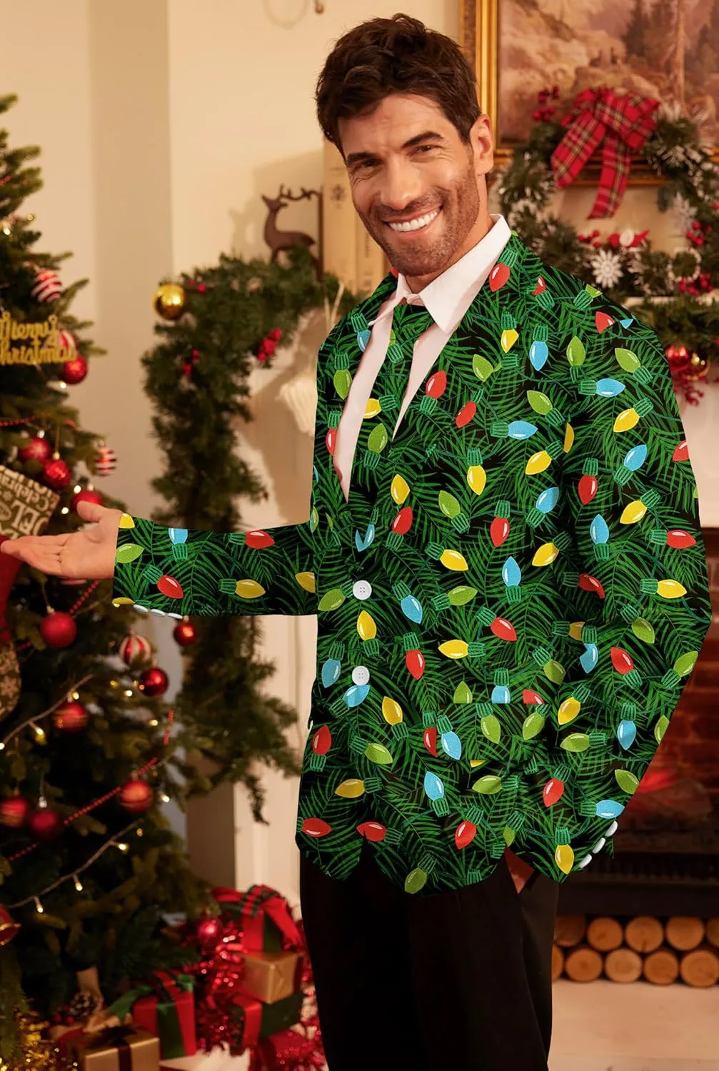 Arvilhill Men's Christmas Blazer with Tie - Ugly X-Mas Festive Jacket - Christmas Theme Party Suit for Men (S-XXL)