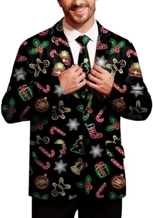 Arvilhill Men's Christmas Blazer with Tie - Ugly X-Mas Festive Jacket - Christmas Theme Party Suit for Men (S-XXL)