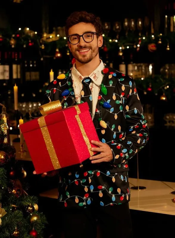 Arvilhill Men's Christmas Blazer with Tie - Ugly X-Mas Festive Jacket - Christmas Theme Party Suit for Men (S-XXL)