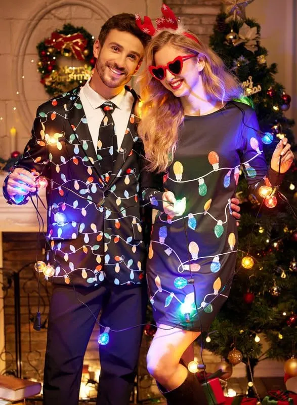 Arvilhill Men's Christmas Blazer with Tie - Ugly X-Mas Festive Jacket - Christmas Theme Party Suit for Men (S-XXL)