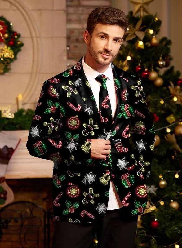Arvilhill Men's Christmas Blazer with Tie - Ugly X-Mas Festive Jacket - Christmas Theme Party Suit for Men (S-XXL)