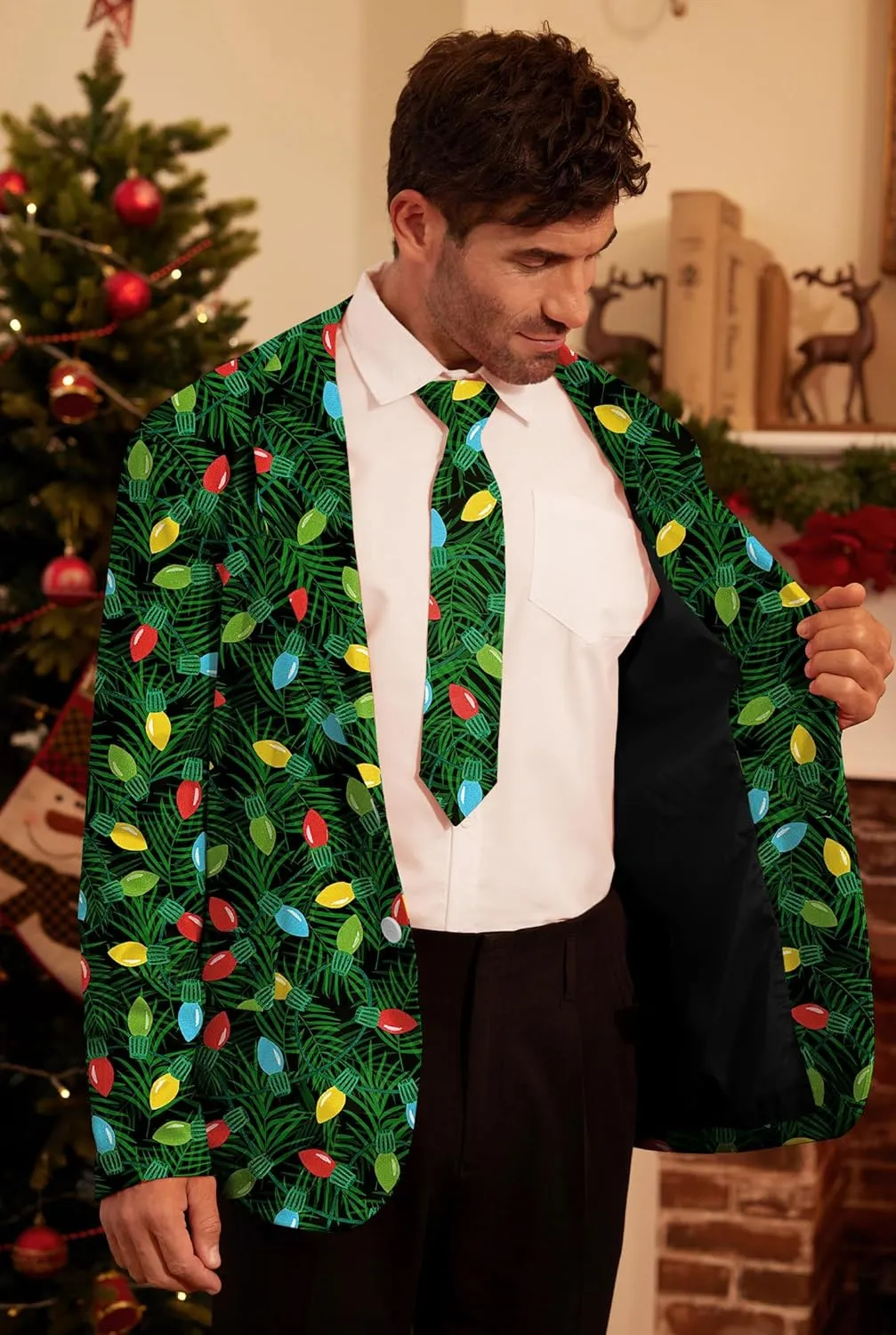 Arvilhill Men's Christmas Blazer with Tie - Ugly X-Mas Festive Jacket - Christmas Theme Party Suit for Men (S-XXL)