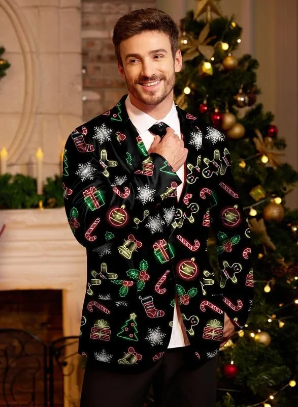 Arvilhill Men's Christmas Blazer with Tie - Ugly X-Mas Festive Jacket - Christmas Theme Party Suit for Men (S-XXL)