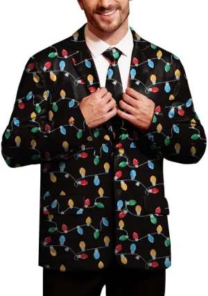 Arvilhill Men's Christmas Blazer with Tie - Ugly X-Mas Festive Jacket - Christmas Theme Party Suit for Men (S-XXL)