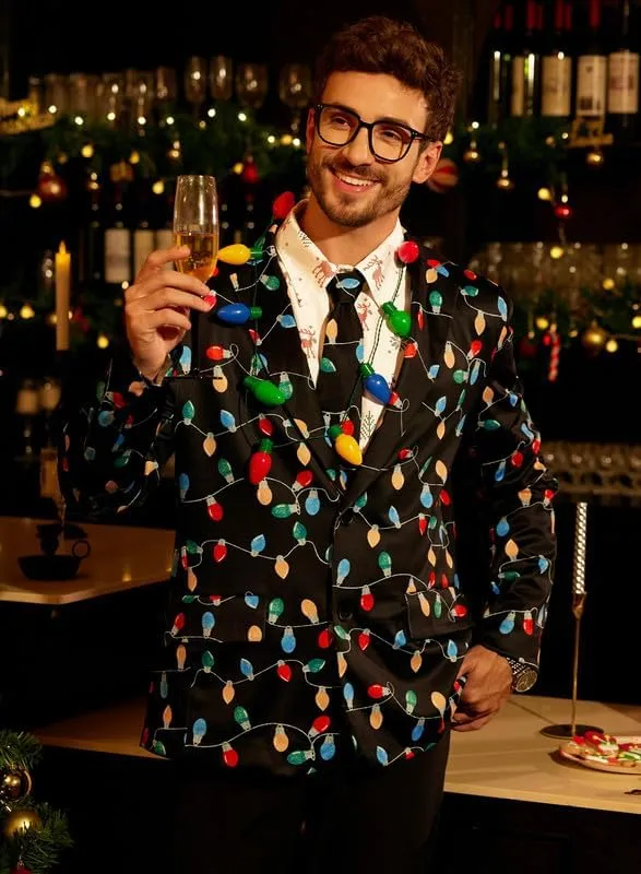 Arvilhill Men's Christmas Blazer with Tie - Ugly X-Mas Festive Jacket - Christmas Theme Party Suit for Men (S-XXL)