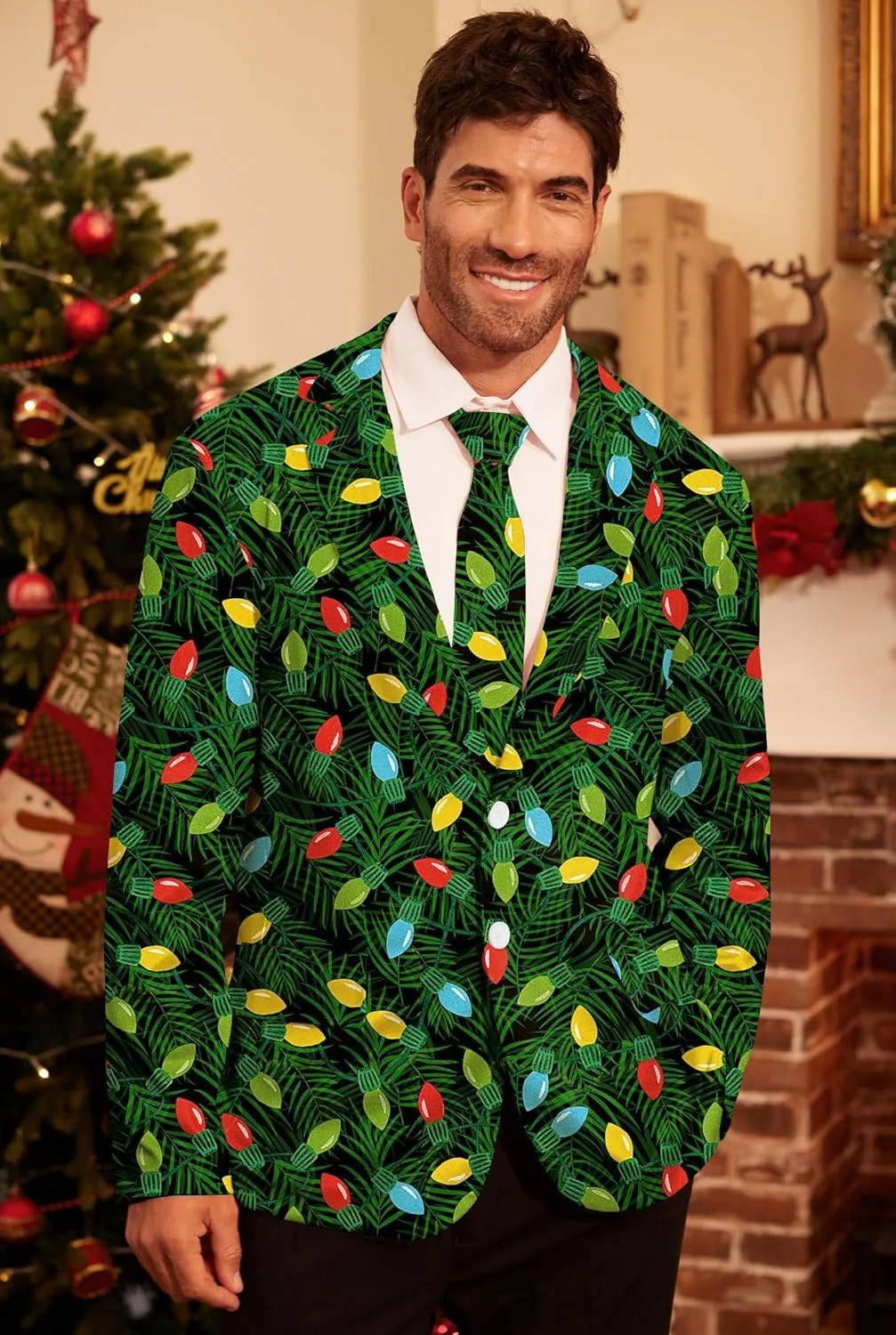 Arvilhill Men's Christmas Blazer with Tie - Ugly X-Mas Festive Jacket - Christmas Theme Party Suit for Men (S-XXL)