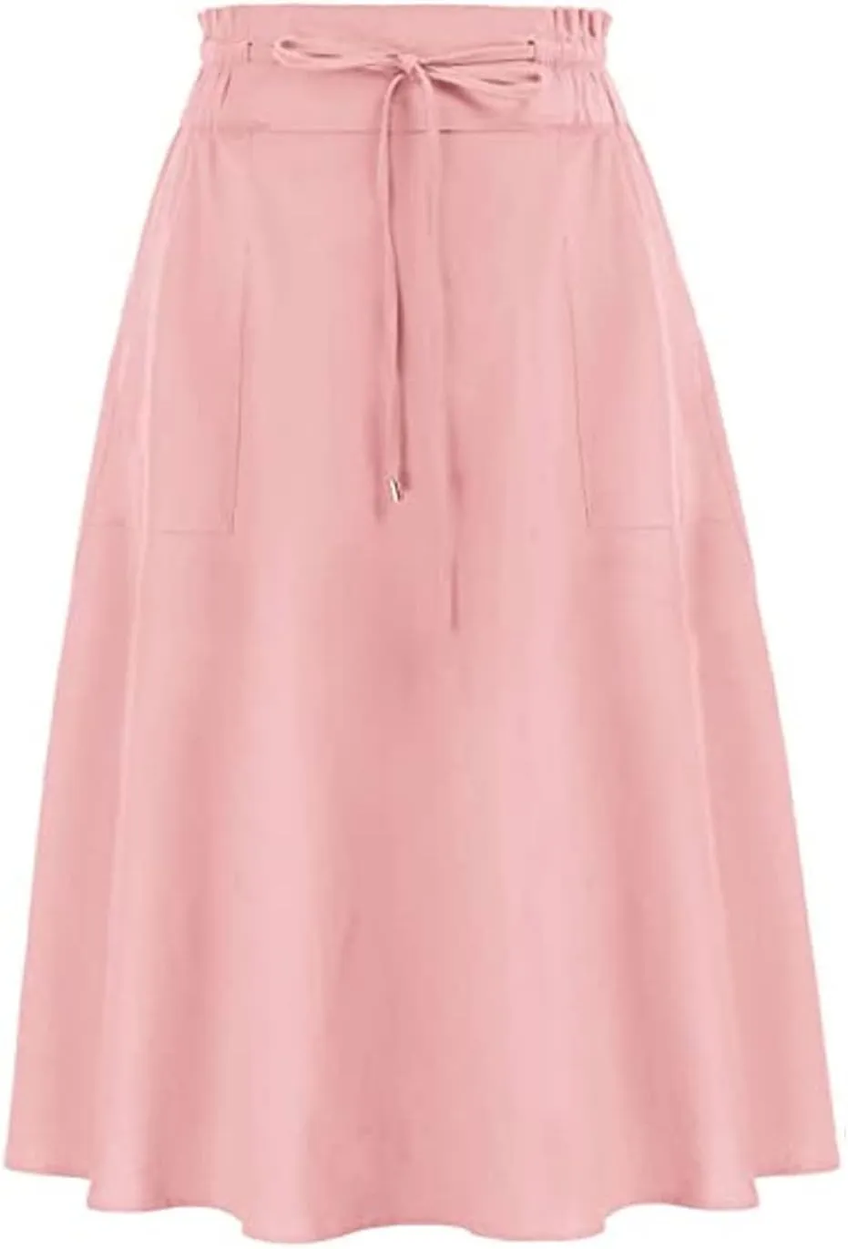 ASHER FASHION Womens Drawstring Midi Skirt Elegant High Waist Pleated A Line Skirt with Pockets
