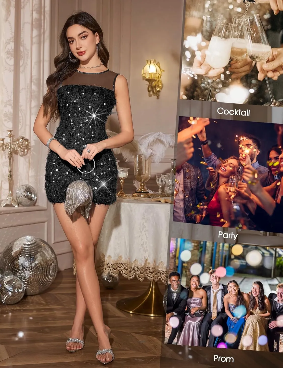 Aupuls Sequin Dress for Women Mini Sparkly Bodycon Cocktail Dresses 2025 for Party Night Out & Club