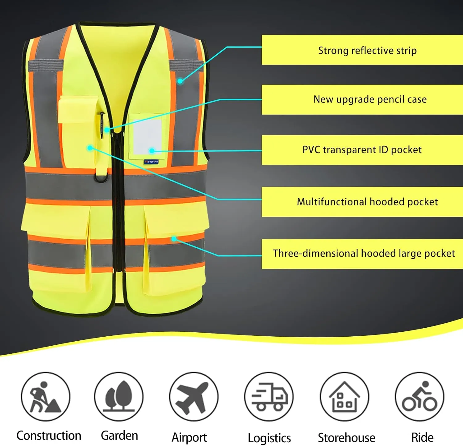 AYKRM Custom Logo Personalised Printed High Visibility Reflective 2 two tone work construction Safety Vest