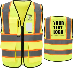 AYKRM Custom Logo Personalised Printed High Visibility Reflective 2 two tone work construction Safety Vest