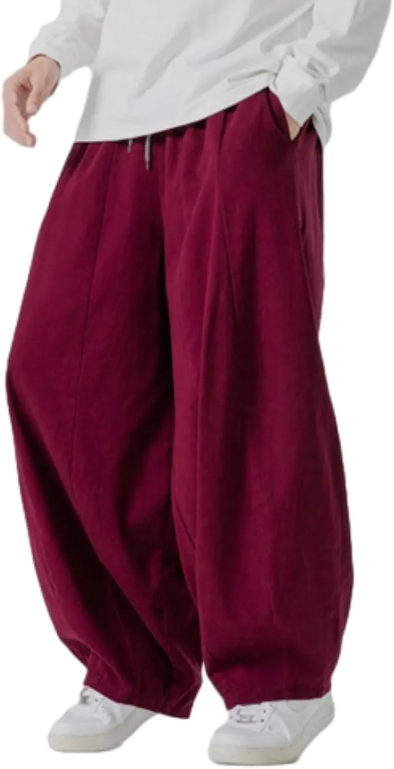 Baggy Pants Men Drawstring Elastic Waist Hip Hop Harem Pants Streetwear Casual Wide Leg Lantern Jogging Sweatpants