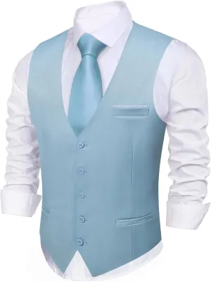 Barry.Wang Mens Formal Suit Vest Striped Casual V-neck Slim Fit Solid Color Waistcoat for Wedding Party Tuxedo