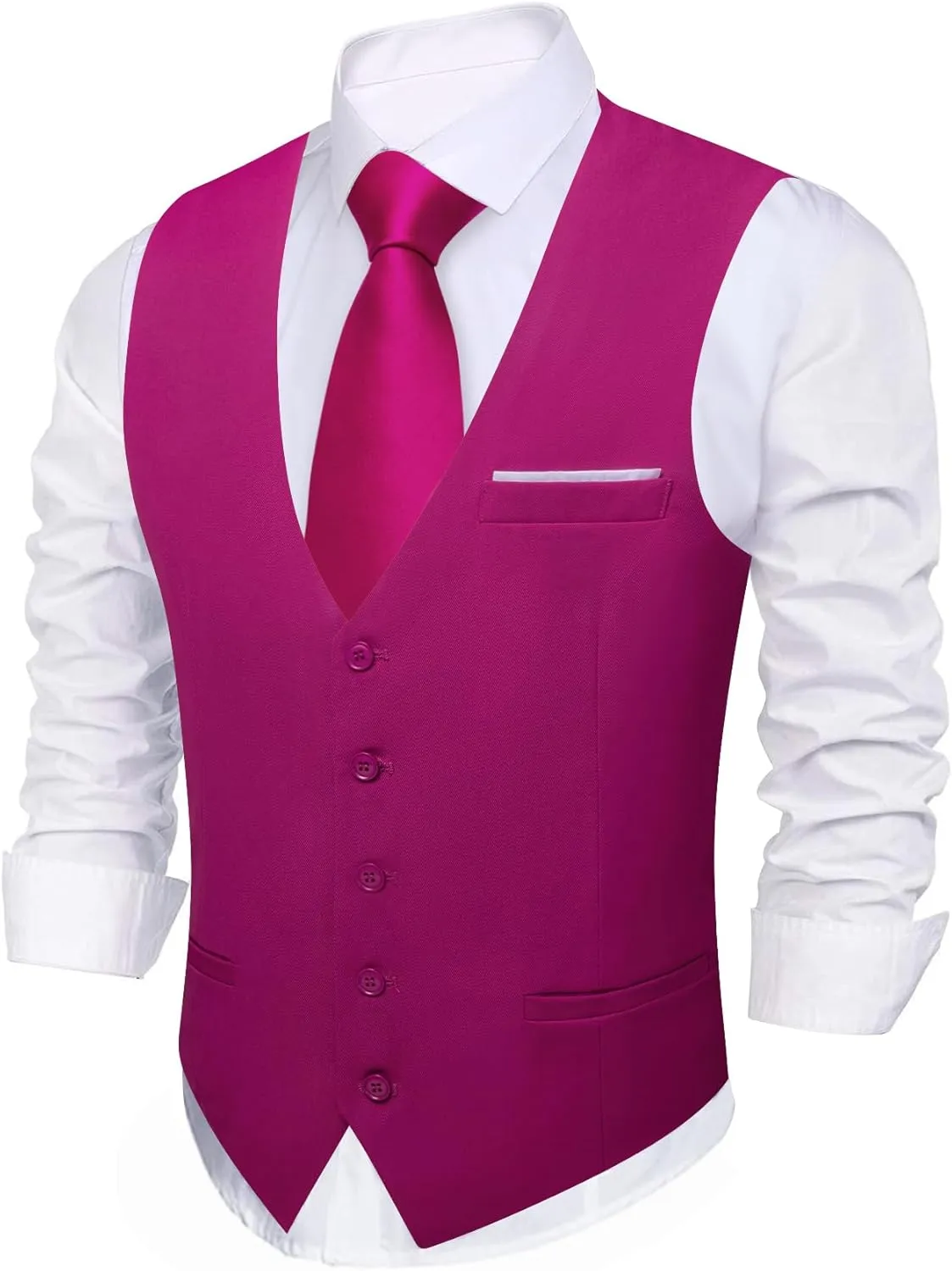 Barry.Wang Mens Formal Suit Vest Striped Casual V-neck Slim Fit Solid Color Waistcoat for Wedding Party Tuxedo