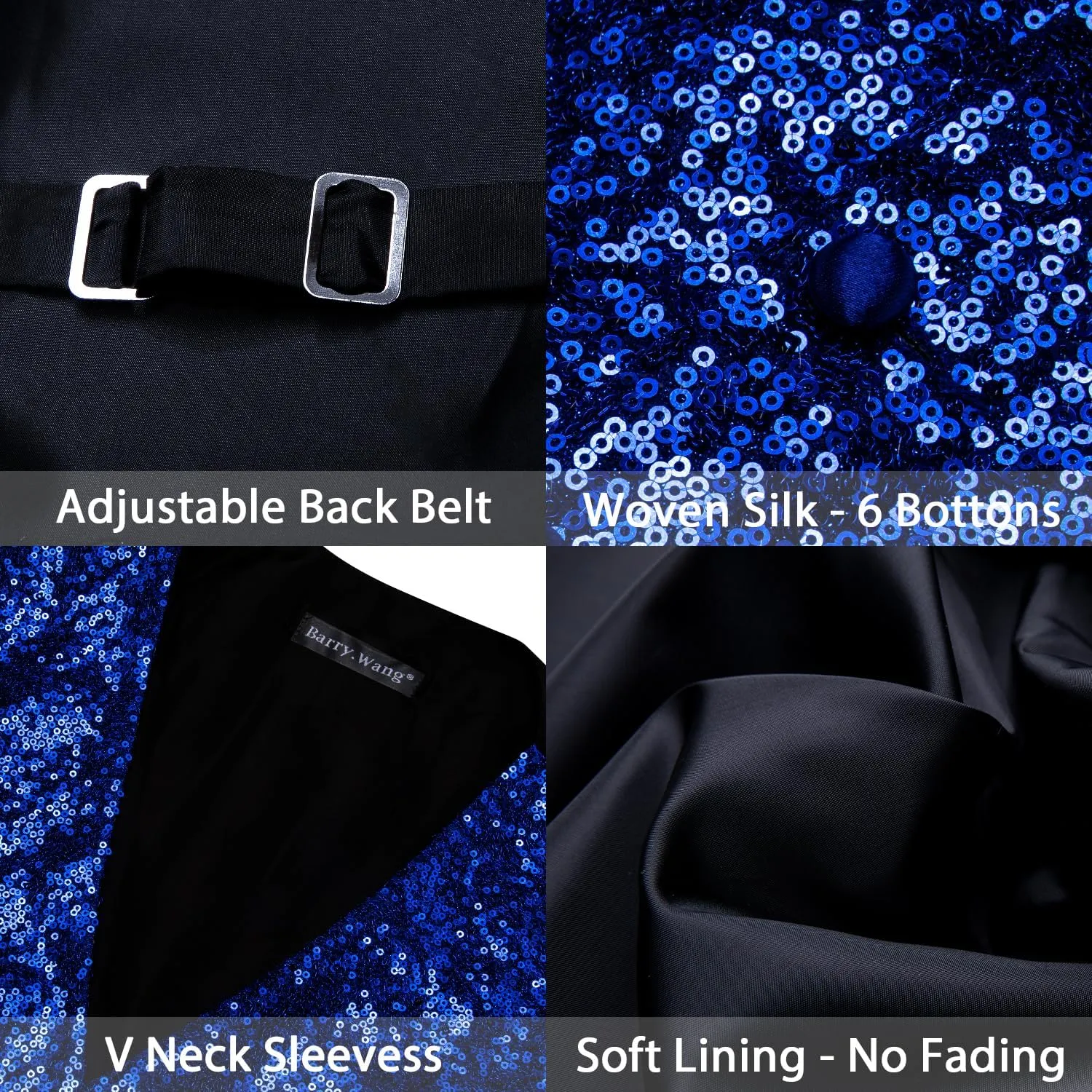Barry.Wang Mens Sequins Vest Formal/Leisure V-neck Shiny Waistcoat Bowtie Set Prom Party Tuxedo