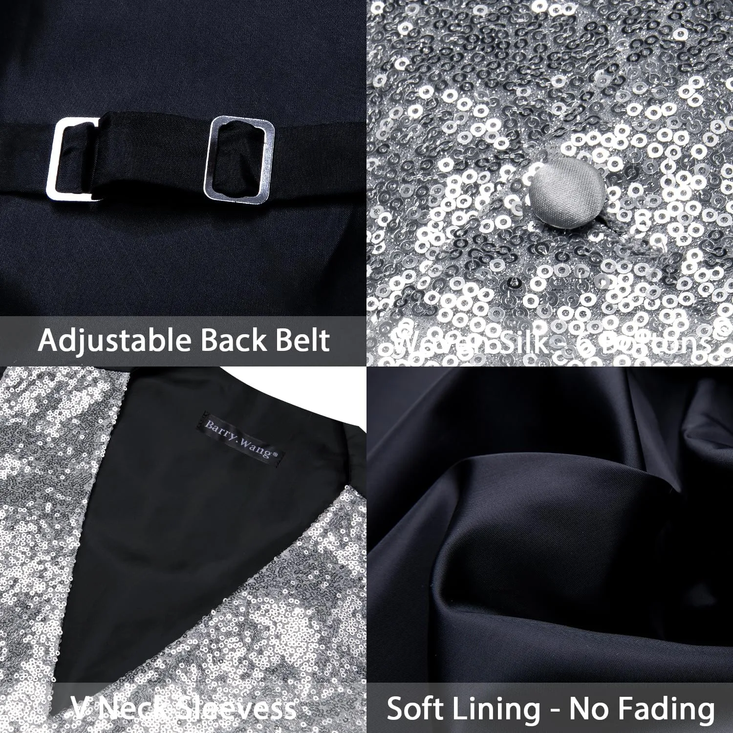 Barry.Wang Mens Sequins Vest Formal/Leisure V-neck Shiny Waistcoat Bowtie Set Prom Party Tuxedo