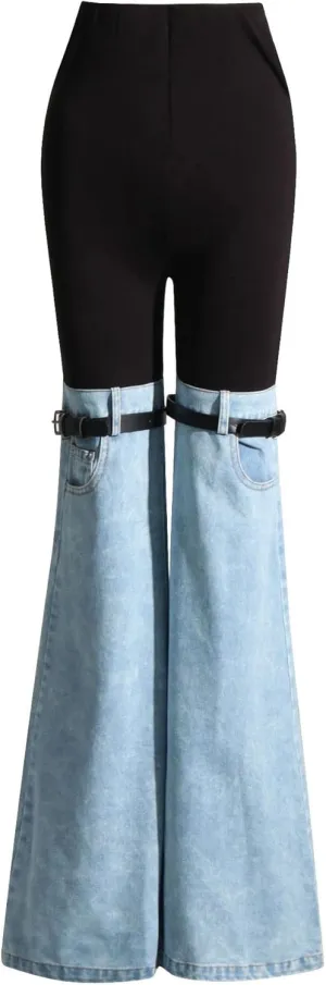 Bell Bottom Jeans for Women High Waisted Wide Leg Denim Black Retro Cotton Fitted Flare Pants with Pocket