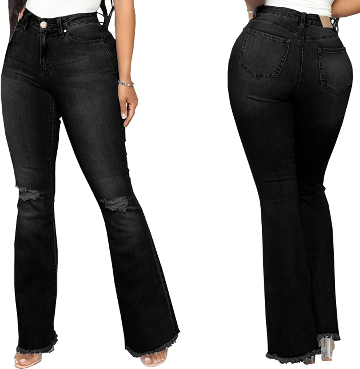 Bell Bottom Jeans for Women Skinny Flared Jeans Elastic High Waisted Vintage 70s Classic Stretchy Wide Leg Denim Pants