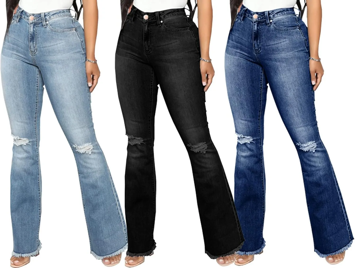Bell Bottom Jeans for Women Skinny Flared Jeans Elastic High Waisted Vintage 70s Classic Stretchy Wide Leg Denim Pants