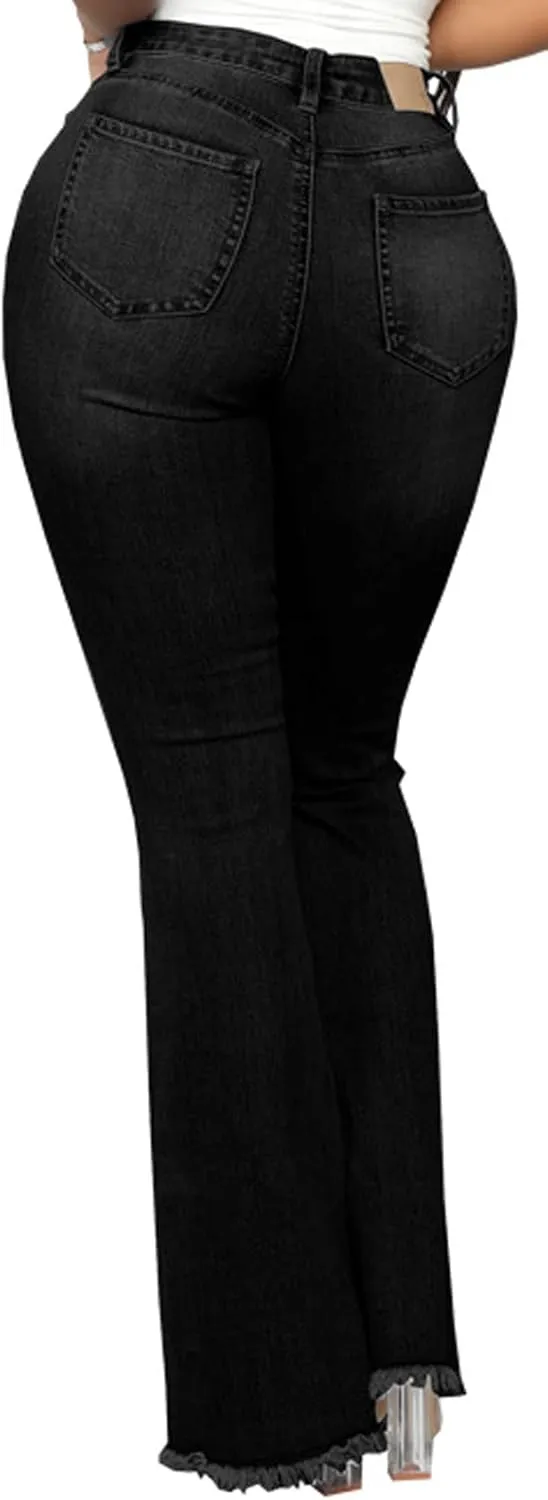 Bell Bottom Jeans for Women Skinny Flared Jeans Elastic High Waisted Vintage 70s Classic Stretchy Wide Leg Denim Pants